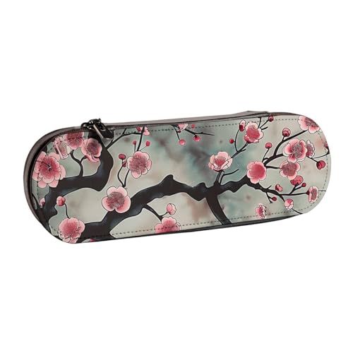 Japanisches Federmäppchen aus Leder, Motiv: Frühlingspflaume, Blumenmuster, 1 Stück, für Mädchen und Jungen, niedliches Federmäppchen, Make-up-Tasche für Reisen, Schule, Büro, Uni, Schwarz , von MKNAZ