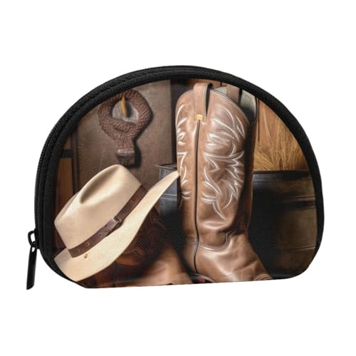 Kleine Geldbörse mit Cowboy-Motiv, schwarzer Hut, Westernstiefel, Mini-Geldbörse, Kleingeldtasche, Münzfach für den täglichen Gebrauch und Geschenke, Schwarz , Einheitsgröße, Münztasche von MKNAZ