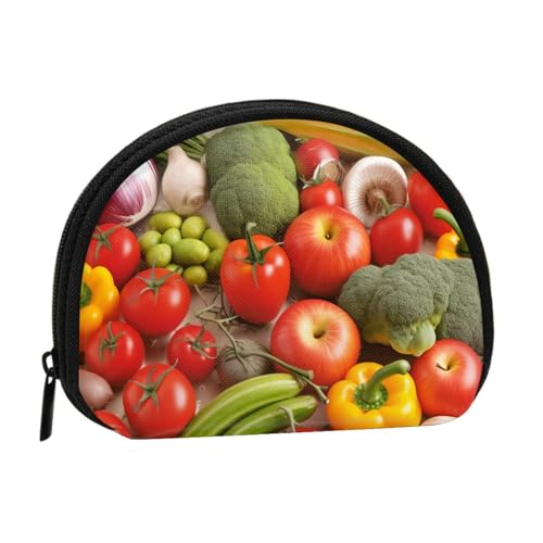 Kleine Geldbörse mit Gemüse- und Obstdruck, Mini-Geldbörse, Münzfach für den täglichen Gebrauch und als Geschenk, Schwarz , Einheitsgröße, Münztasche von MKNAZ