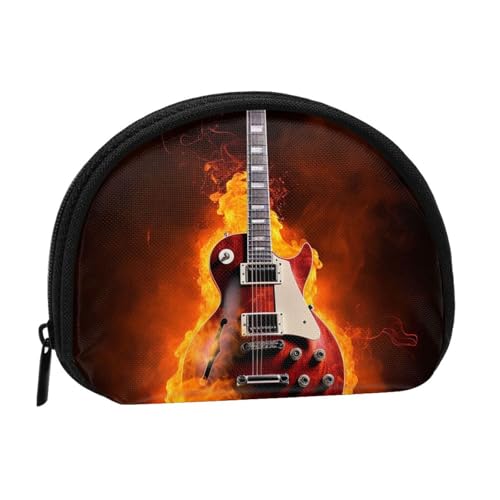 Kleine Geldbörse mit Rockgitarre in brennenden Drucken, Mini-Geldbörse, Kleingeldtasche, Münzfach für den täglichen Gebrauch und Geschenke, Schwarz , Einheitsgröße, Münztasche von MKNAZ