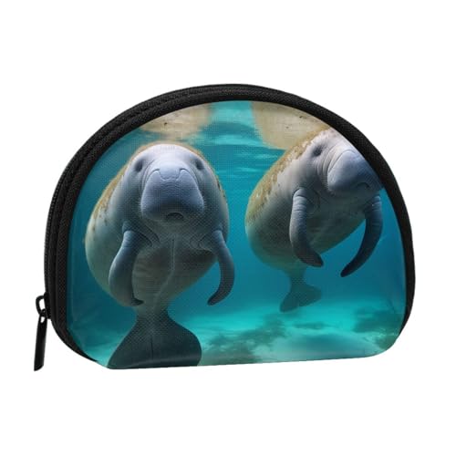 Kleine Geldbörse mit westindischem Seekuh, Mini-Geldbörse, Kleingeldtasche, Münzfach für den täglichen Gebrauch und als Geschenk, Schwarz , Einheitsgröße, Münztasche von MKNAZ