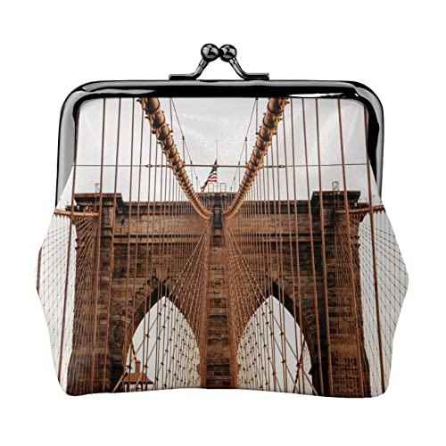 Kleine Münzbörse mit Schmetterling und Stein – Mini-Geldbörse mit Kuss-Schloss – stilvolle Mini-Geldbörse aus Leder, Foto von Brooklyn Bridge, Einheitsgröße, Münzbeutel von MKNAZ