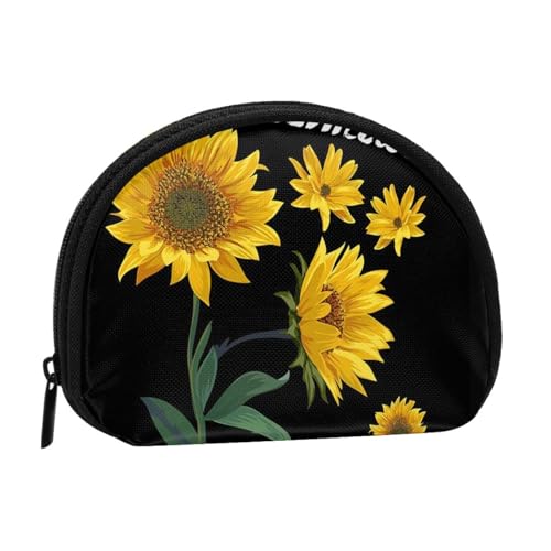 Kleine Münzbörse mit rosa Kirschblumen, Mini-Geldbörse, Münzfach für den täglichen Gebrauch und Geschenke, Sonnenblume Hintergrund schwarz, Einheitsgröße, Dry Bag von MKNAZ