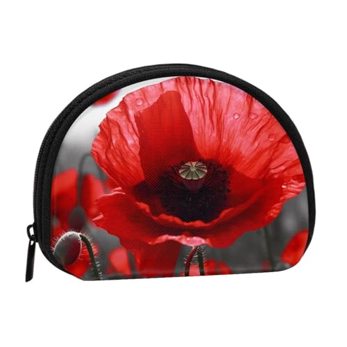 Kleine Münzgeldbörse mit rotem Blumendruck, Mini-Geldbörse, Kleingeldtasche, Münzfach für den täglichen Gebrauch und als Geschenk, Schwarz , Einheitsgröße, Münztasche von MKNAZ