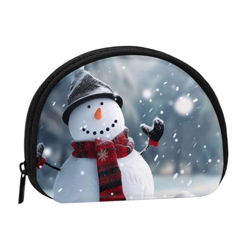 Kleine Münzgeldbörse mit weihnachtlichem Schneemann-Druck, Mini-Geldbörse, Kleingeldtasche, Münzfach für den täglichen Gebrauch und Geschenke, Schwarz , Einheitsgröße, Münztasche von MKNAZ