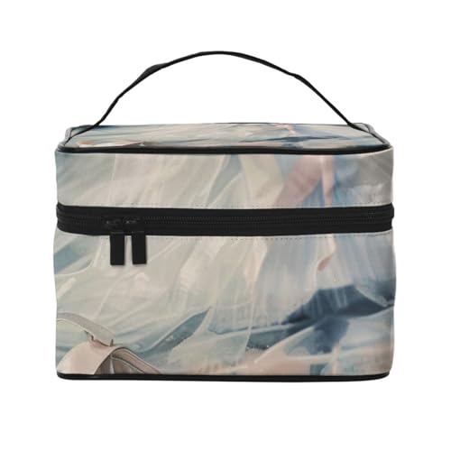 Kosmetiktasche mit Ballettschuh-Aufdruck, Reise-Make-up-Tasche, tragbare Kosmetiktasche, Organizer mit Griff, für Damen und Mädchen, Schwarz , Einheitsgröße, Kosmetiktasche von MKNAZ