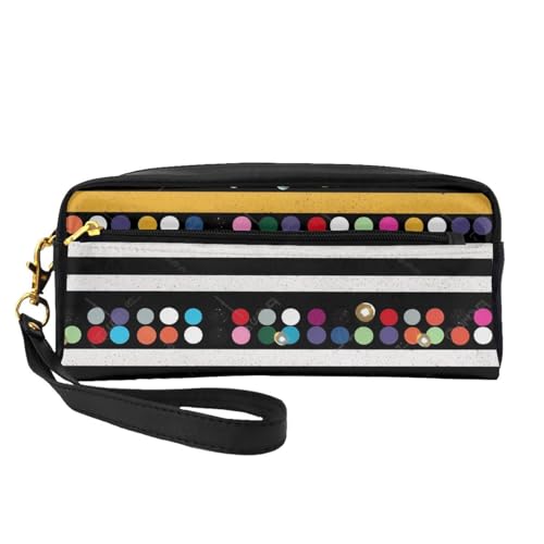 Kosmetiktasche mit Glitzer-Regenbogen-Punkten, schwarz-weiß gestreift, Reise-Make-up-Tasche, Federmäppchen, Leder, tragbare Kosmetiktasche, Kulturbeutel für Damen und Mädchen, Schwarz , Einheitsgröße, von MKNAZ