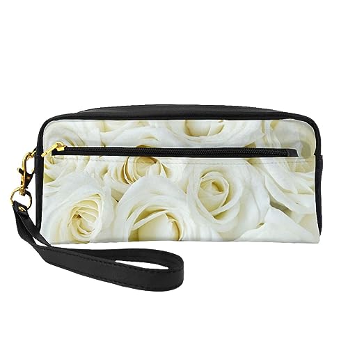 Kosmetiktasche mit amerikanischer Flagge, Adler, Reise-Make-up-Tasche, Federmäppchen, Leder, tragbar, Kosmetiktasche, Kulturbeutel für Damen und Mädchen, white rose, Einheitsgröße von MKNAZ