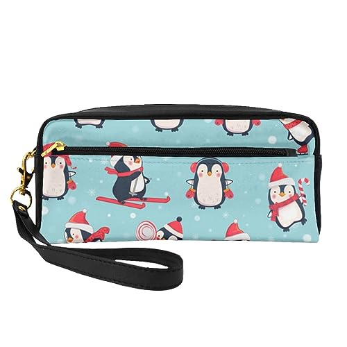 Kosmetiktasche mit amerikanischer Flagge, Adler, Unabhängigkeitstag, Reisen, Federmäppchen, Leder, tragbar, Kosmetiktasche, Kulturbeutel für Damen und Mädchen, Weihnachts-Pinguine, Einheitsgröße von MKNAZ