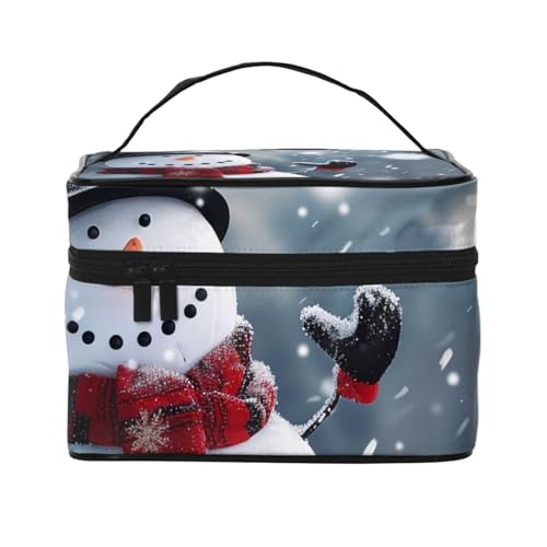 Kosmetiktasche mit weihnachtlichem Schneemann-Aufdruck, tragbare Kosmetiktasche mit Griff, für Damen und Mädchen, Schwarz , Einheitsgröße, Kosmetiktasche von MKNAZ