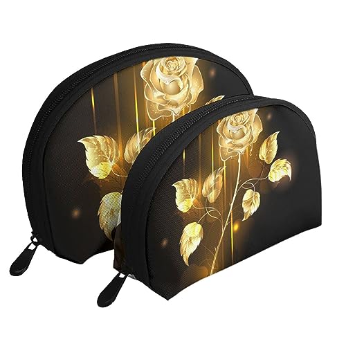 Kosmetiktasche mit weißen Tulpen und Blumen, 2 Stück, tragbare Kosmetiktasche, Kulturbeutel für Damen und Mädchen, Gold Rose Floral, Einheitsgröße von MKNAZ