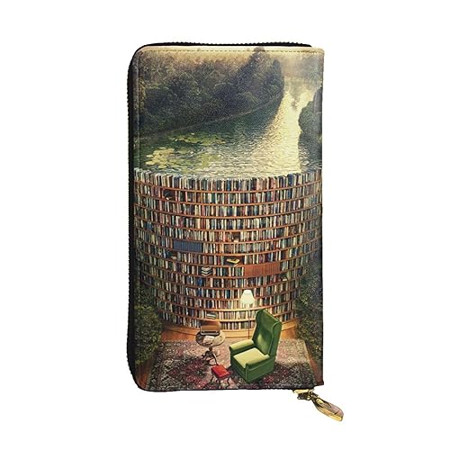 Ladybugs Cartoon Muster Bedruckte Leder Lange Geldbörse mit 12 Kartenfächern Reißverschluss Geldbörse für Damen und Herren, Bibliothek Bücherregal Buch, Einheitsgröße von MKNAZ