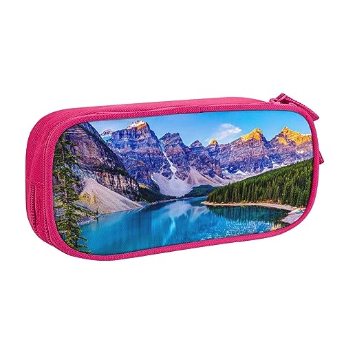 Lake Mountain Landschaft Federmäppchen für Mädchen Jungen, großes Fassungsvermögen, doppellagiges Stifteetui & Make-up-Tasche für Studenten, Künstler, Schule, Büro, College, rose, Einheitsgröße, von MKNAZ