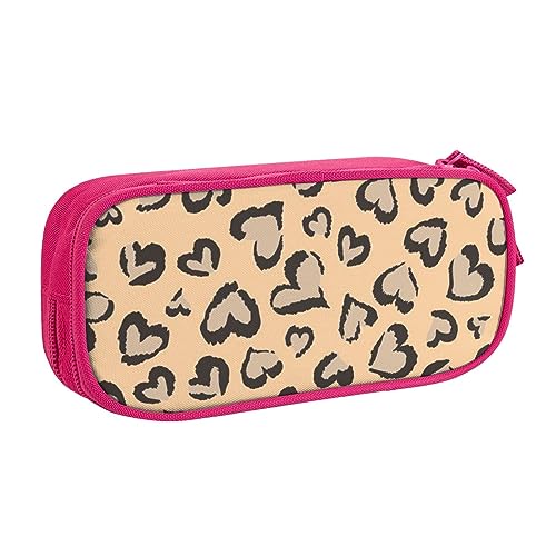 Leopard Love Federmäppchen für Mädchen und Jungen, großes Fassungsvermögen, doppellagiges Stifteetui & Make-up-Tasche für Studenten, Künstler, Schule, Büro, College, rose, Einheitsgröße, Schulranzen von MKNAZ