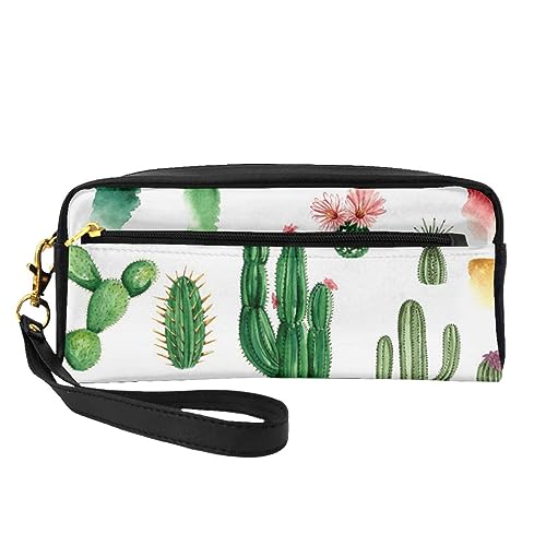 London Reise-Make-up-Tasche, Federmäppchen, Leder, tragbar, Kosmetiktasche, Kulturbeutel für Damen und Mädchen, Cactus2, Einheitsgröße von MKNAZ