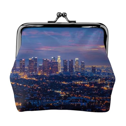 Los Angeles Skyline Prints Münzgeldbörse für Damen und Mädchen – Mini-Geldbörse mit Kiss-Lock – niedliche Geldbörse aus Leder, Schwarz , Einheitsgröße, Münztasche von MKNAZ