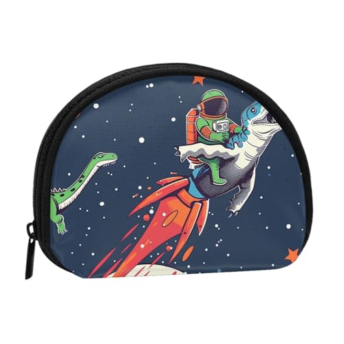 Lustige Astronauten süße Dinosaurier-Raketen-Drucke, kleine Münzgeldbörse, Mini-Geldbörse, Kleingeldtasche, Münzfach für den täglichen Gebrauch und Geschenke, Schwarz , Einheitsgröße, Münztasche von MKNAZ