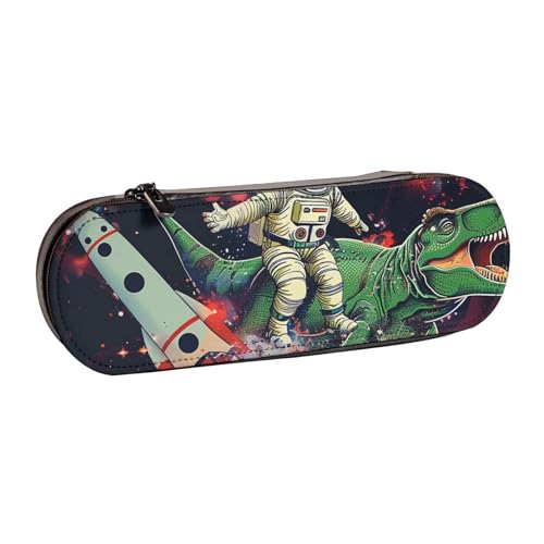 Lustiges Federmäppchen aus Leder, Motiv: Astronaut, Dinosaurier-Rakete, bedruckt, für Mädchen und Jungen, niedliches Federmäppchen, Make-up-Tasche für Reisen, Schule, Büro, Uni, Schwarz , von MKNAZ
