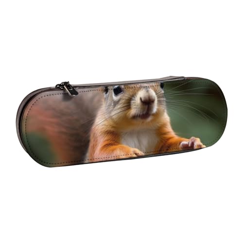 Lustiges Federmäppchen aus Leder mit Eichhörnchen-Motiv, für Mädchen und Jungen, niedliches Federmäppchen für Reisen, Schule, Büro, Uni, Schwarz , Einheitsgröße, Schulranzen von MKNAZ