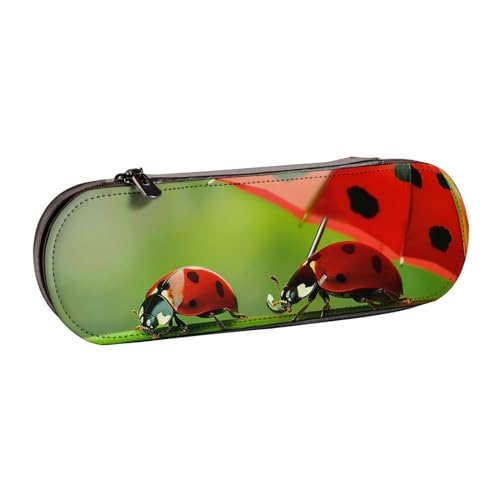 Lustiges Federmäppchen aus Leder mit Marienkäfer-Aufdruck für Mädchen und Jungen, niedliches Federmäppchen für Stifte, Make-up-Tasche für Reisen, Schule, Büro, Uni, Schwarz , Einheitsgröße, von MKNAZ