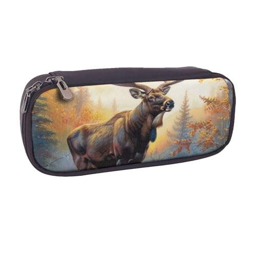 Lustiges Federmäppchen mit niedlichem Dinosaurier-Raketen-Motiv, PU-Leder, Flip-Stifttasche und Make-up-Kosmetikhalter für Mädchen, Jungen, Schüler, Elch Hirsch, Einheitsgröße, Schulranzen von MKNAZ