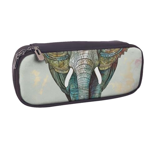 Lustiges Federmäppchen mit niedlichem Dinosaurier-Raketen-Motiv, PU-Leder, Flip-Stifttasche und Make-up-Kosmetikhalter für Mädchen, Jungen, Schüler, Elefantenmuster, Einheitsgröße, Schulranzen von MKNAZ