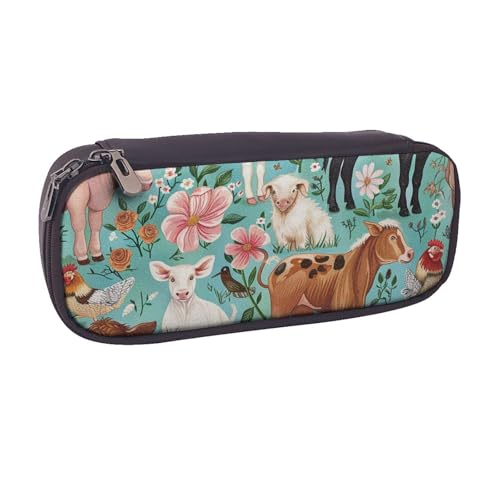 Lustiges Federmäppchen mit niedlichem Dinosaurier-Raketen-Motiv, PU-Leder, Flip-Stifttasche und Make-up-Kosmetikhalter für Mädchen, Jungen, Schüler, FARM TIER, Einheitsgröße, Schulranzen von MKNAZ