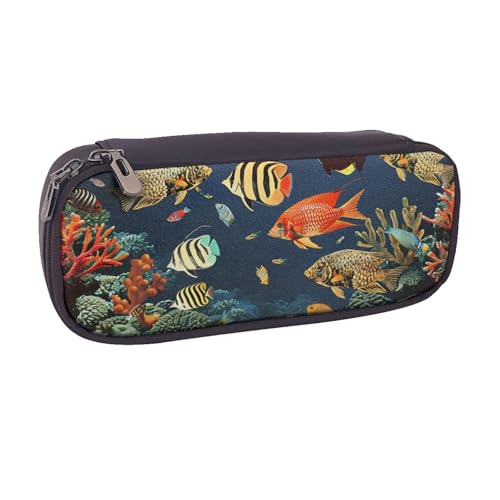 Lustiges Federmäppchen mit niedlichem Dinosaurier-Raketen-Motiv, PU-Leder, Flip-Stifttasche und Make-up-Kosmetikhalter für Mädchen, Jungen, Schüler, Fischmuster, Einheitsgröße, Schulranzen von MKNAZ