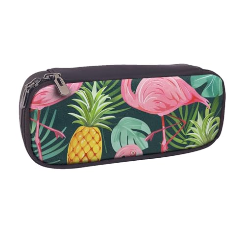 Lustiges Federmäppchen mit niedlichem Dinosaurier-Raketen-Motiv, PU-Leder, Flip-Stifttasche und Make-up-Kosmetikhalter für Mädchen, Jungen, Schüler, Flamingo, Einheitsgröße, Schulranzen von MKNAZ