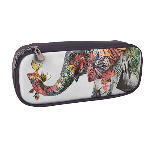 Lustiges Federmäppchen mit niedlichem Dinosaurier-Raketen-Motiv, PU-Leder, Flip-Stifttasche und Make-up-Kosmetikhalter für Mädchen, Jungen, Schüler, elefant, Einheitsgröße, Schulranzen von MKNAZ