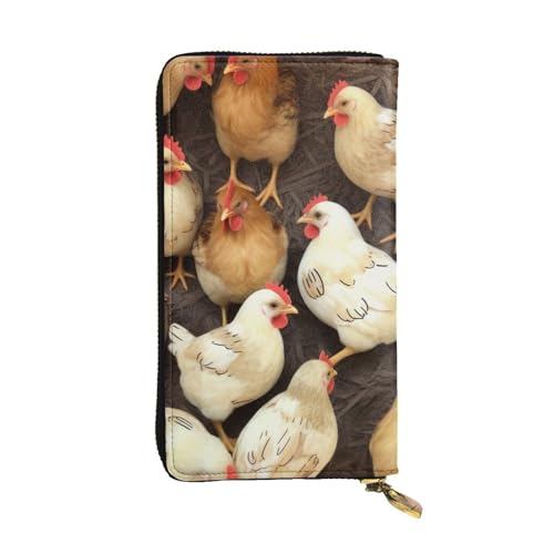 MKNAZ A Brood of Chickens Printed Long Wallet for Men Women Leather Card Holder Purse with 12 Card Slots, Schwarz , Einheitsgröße, Modern von MKNAZ