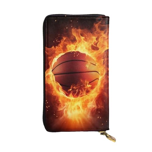 MKNAZ Basketball on Fire Flame Splashing Printed Long Wallet for Men Women Leather Card Holder Purse with 12 Card Slots, Schwarz , Einheitsgröße, Modern von MKNAZ