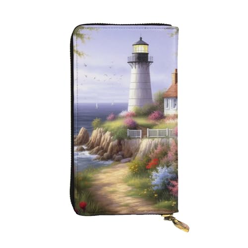 MKNAZ Beacon Painting Printed Long Wallet for Men Women Leather Card Holder Purse with 12 Card Slots, Schwarz , Einheitsgröße, Modern von MKNAZ