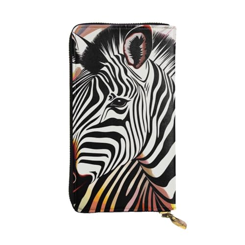 MKNAZ Bunte Geldbörse mit Zebramuster für Herren und Damen, Leder, Kartenhalter, Geldbörse mit 12 Kartenfächern, Schwarz , Einheitsgröße, Modern von MKNAZ