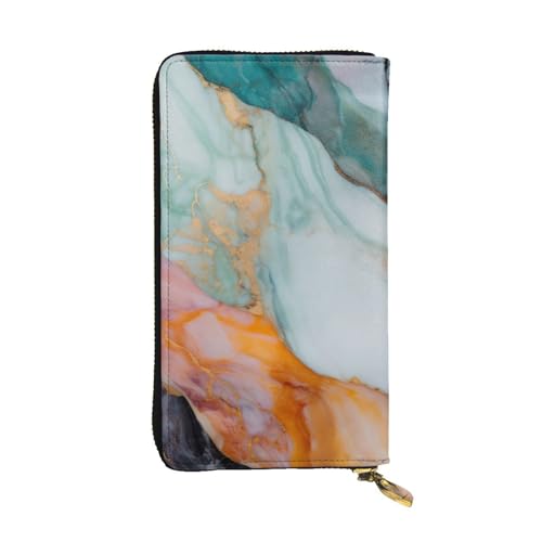 MKNAZ Bunte Marmor bedruckte lange Geldbörse für Männer Frauen Leder Kartenhalter Geldbörse mit 12 Kartenfächern, Schwarz , Einheitsgröße, Modern von MKNAZ