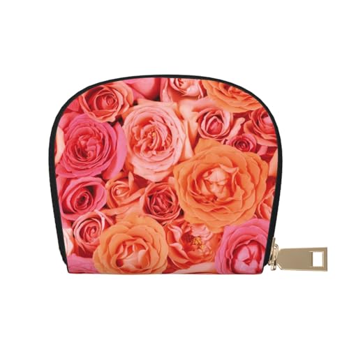 MKNAZ Bunte Streifen Bedruckte Leder Kreditkartenetui Brieftasche für Männer Frauen | Kartenetui Organizer Tasche mit Reißverschluss, Orange Rose, Einheitsgröße, Kartenhalter von MKNAZ