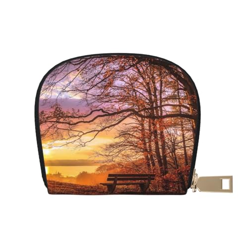 MKNAZ Buntstifte bedruckte Leder Kreditkartenetui Brieftasche für Männer Frauen | Kartenetui Organizer Tasche mit Reißverschluss, Lonely Bench Sunset, Einheitsgröße, Kartenhalter von MKNAZ