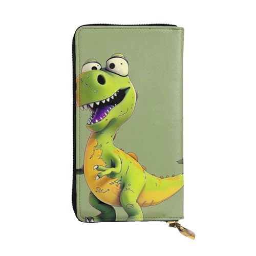 MKNAZ Cartoon-Dinosaurier-bedruckte lange Geldbörse für Männer und Frauen, Leder, Kartenhalter, Geldbörse mit 12 Kartenfächern, Schwarz , Einheitsgröße, Modern von MKNAZ