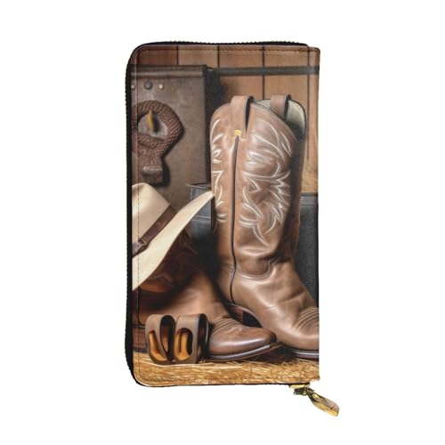 MKNAZ Cowboy-Geldbörse mit schwarzem Hut, Westernstiefel, bedruckt, lange Geldbörse für Männer und Frauen, Leder, Kartenhalter, Geldbörse mit 12 Kartenfächern, Schwarz , Einheitsgröße, Modern von MKNAZ