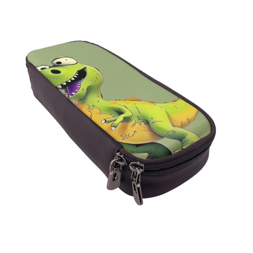 MKNAZ Federmäppchen aus Leder mit Cartoon-Dinosaurier-Motiv, für Mädchen und Jungen, großes Stifteetui, Schreibwaren-Tasche, Stiftebox für Studenten, Künstler, Schule, Büro, Schwarz , Einheitsgröße, von MKNAZ