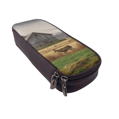 MKNAZ Federmäppchen aus Leder mit Hirschmotiv, für Mädchen und Jungen, großes Stifteetui, Schreibwarenbeutel, Stiftebox für Studenten, Künstler, Schule, Büro, Schwarz , Einheitsgröße, Schulranzen von MKNAZ