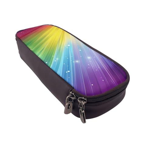 MKNAZ Federmäppchen aus Leder mit Regenbogenstreifen, für Mädchen und Jungen, großes Stifteetui, Schreibwarenetui, Stiftebox für Studenten, Künstler, Schule, Büro, Schwarz , Einheitsgröße, Schulranzen von MKNAZ
