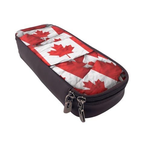 MKNAZ Federmäppchen aus Leder mit kanadischer Flagge, für Mädchen und Jungen, großes Stifteetui, Schreibwarenbeutel, Stiftebox für Studenten, Künstler, Schule, Büro, Schwarz , Einheitsgröße, von MKNAZ