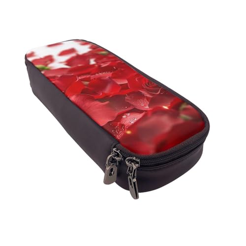 MKNAZ Federmäppchen aus Leder mit roten Rosenblättern, für Mädchen und Jungen, großes Stifteetui, Schreibwarenbeutel, Stiftebox für Studenten, Künstler, Schule, Büro, Schwarz , Einheitsgröße, von MKNAZ