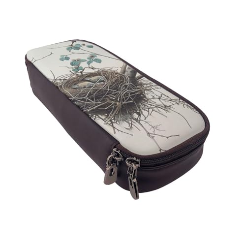 MKNAZ Federmäppchen aus bedrucktem Leder für Mädchen und Jungen, großes Stifteetui, Schreibwarenbeutel, Stiftebox für Studenten, Künstler, Schule, Büro, Schwarz , Einheitsgröße, Schulranzen von MKNAZ