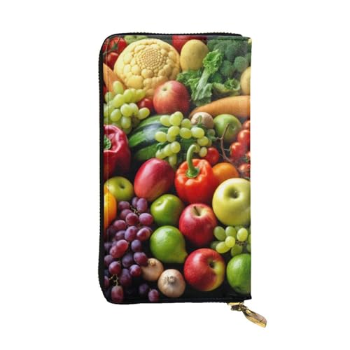 MKNAZ Fresh Fruits and Vegetables Printed Long Wallet for Men Women Leather Card Holder Purse with 12 Card Slots, Schwarz , Einheitsgröße, Modern von MKNAZ