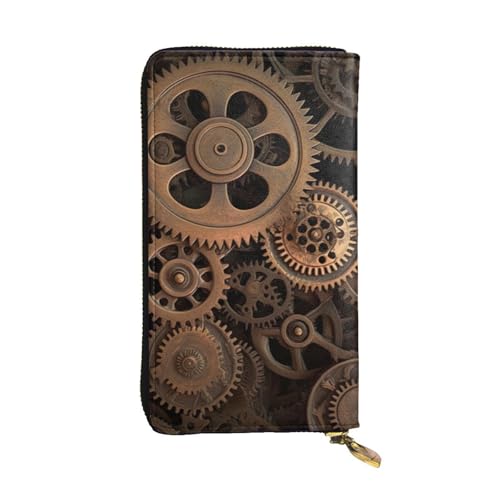 MKNAZ Gears Bronze Century Printed Long Wallet for Men Women Leather Card Holder Purse with 12 Card Slots, Schwarz , Einheitsgröße, Modern von MKNAZ