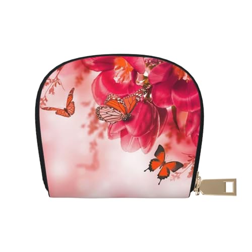 MKNAZ Golfplatz Bedrucktes Leder Kreditkartenetui Brieftasche für Männer Frauen | Kartenetui Organizer Tasche mit Reißverschluss, Blumen-Schmetterling, Einheitsgröße, Kartenhalter von MKNAZ