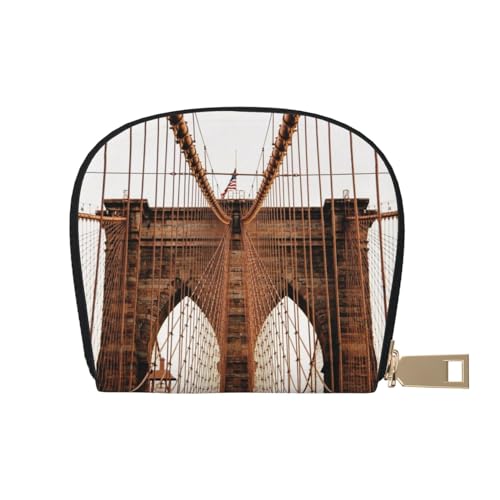 MKNAZ Golfplatz Bedrucktes Leder Kreditkartenetui Brieftasche für Männer Frauen | Kartenetui Organizer Tasche mit Reißverschluss, Foto von Brooklyn Bridge, Einheitsgröße, Kartenhalter von MKNAZ