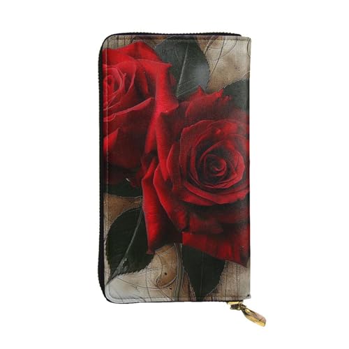 MKNAZ Gothic Rose Printed Long Wallet for Men Women Leather Card Holder Purse with 12 Card Slots, Schwarz , Einheitsgröße, Modern von MKNAZ